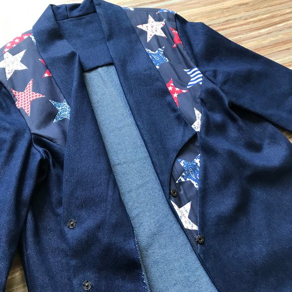 Americana Western Blazer Jacket Denim & Star Print with Concho Snaps Home Made - Picture 5 of 7